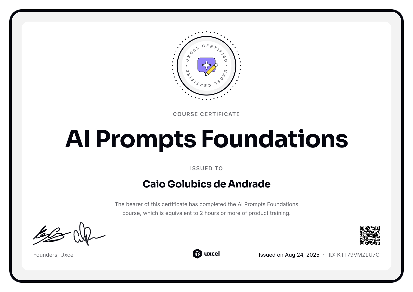 Caio Andrade's certificate